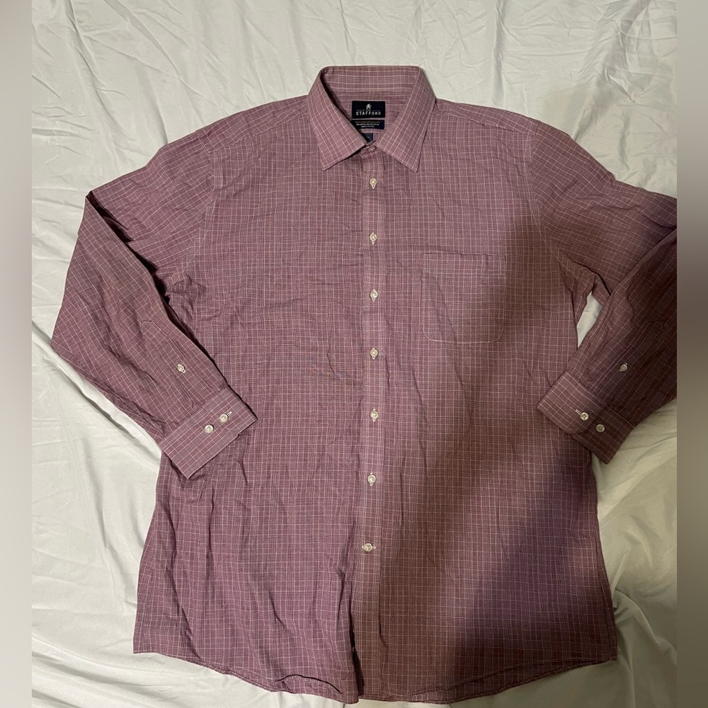 STAFFORD Men's Dress Shirt Purple Micro Pinpoint OXFORD Size 17.5